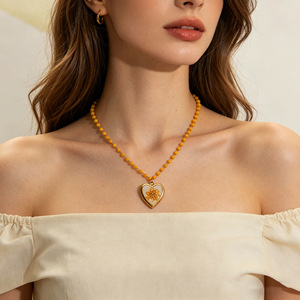 ZOGXIN Heart-Shaped Pendant Necklace Gold Beaded Chain With Dandelion Charm For Women Daily Wear Gift Jewelry - Product Image 2