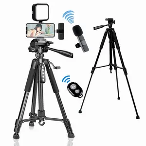 Tripé Profissional Stand Video Making Kit LED Light Lapel Microfone Sem Fio Vlogging Kit Para Facebook TikTok Vlog Recording