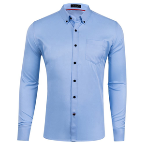 Chemise habillée homme à manches longues boutonnée, couleur unie, en popeline formelle, infroissable - Product Image 1
