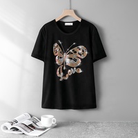 Transfert thermocollant en strass motif papillon d'amour, lettrage doré et argenté, pour T-shirt, sweat à capuche, mode féminine, vente en gros