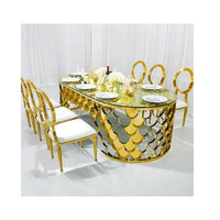 Table à manger octogonale moderne de luxe en acier inoxydable avec verre trempé, motif écailles de poisson unique, directement de l'usine chinoise, pour usage hôtelier