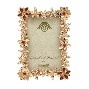 Best Selling Gold Die Cast Plated Mini Photo Frame Flower Beads Namecard Holder 2"x3" (5x7.6cm) for <b>Weddings</b> Made Zinc Alloy - Product Image 1