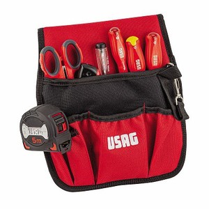 Sac à outils Usag 250x280 mm rouge avec porte-mètre ruban, sac de rangement universel à porter à la taille, 5 à 9 poches - Product Image 1