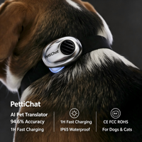 Pettichat Traducteur pour animaux de compagnie alimenté par l'IA et traceur GPS étanche IP65 avec Bluetooth 4G, autonomie de plus de 20h, compatible iOS/Android