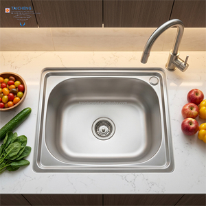 Évier de cuisine rectangulaire encastré <span class=keywords><strong>à</strong></span> cuve unique 500x400mm avec accessoires et finition satinée - Product Image 1
