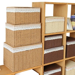 Imitation rattan storage basket, flip-top, multi-functional storage <b>box</b>, dustproof and miscellaneous item storage basket, - Product Image 4