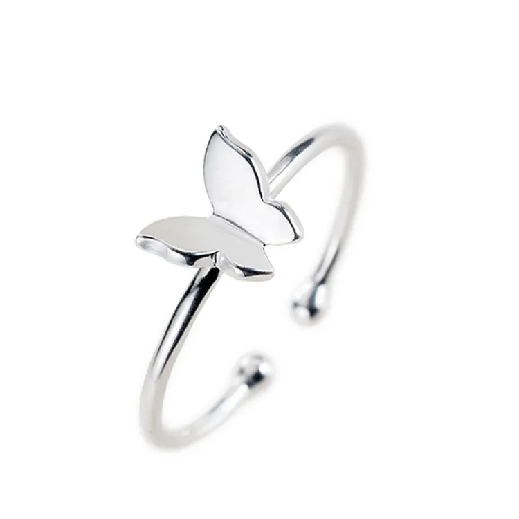 925 Sterling Silver Small Butterfly Shape Adjustable Open Knuckle Finger Ring Fine Jewelry for Women Girls