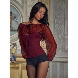 Top Corsé Personalizado 2026 para Mujer, con Hombros Descubiertos, Manga Larga de Gasa, Estilo Bodycon, con Capa Transparente y Diseño Translúcido - Product Image 1