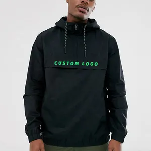 Custom Overhead <strong>Half</strong> <strong>Zip</strong> Waterproof Polyester Windbreaker Black Streetwear Track <strong>Jacket</strong> for <strong>Men</strong> - Product Image 1