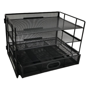 Metal Desktop <b>File</b> Organizer Hanging Mesh <b>File</b> Holder with 4 Trays and 2 Pen Holders Office Desk Organizer - Product Image 2