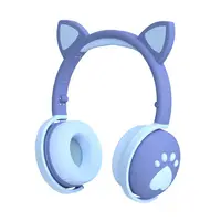 Headset Nirkabel Telinga Kucing LED Anak-anak, Headphone Stereo Bt 5.0 untuk Hadiah Over Ear