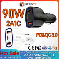 Chargeur de voiture 90W à 3 ports USB C PD 3.0, charge rapide, adaptateur allume-cigare Type C + USB A 30W 12V 24V 90W