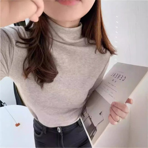 Women's Knit Turtleneck Top 280g Viscose Fiber Soft Minimalist Slim Fit Long Sleeve Base Layer Oatmeal Light Gray Coffee Dark - Product Image 2