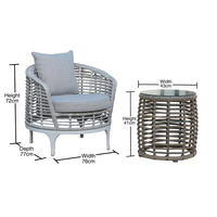OSMEN Ostra Ensemble de meubles de patio en osier Table et chaises de tissage 3pcs pour balcon