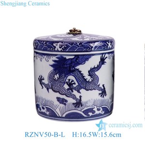 RZNV50-B-S-M-L-XL เหยือกเก็บชาเซรามิกลาย<span class=keywords><strong>มังกร</strong></span>พอร์ซเลนสีฟ้าและสีขาวทำด้วยมือสไตล์จีน - Product Image 2