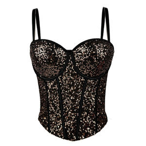 Top bustier en dentelle super court, sexy, ajusté, à sequins, pour femme, avec soutien-gorge intégré à baleines, collection printemps-été - Product Image 1