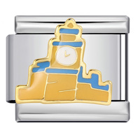 Perles de fabrication de bijoux en acier inoxydable de 9 mm, style italien, avec motif de château volcanique coloré et de bateau à voile, pour bracelet DIY, cadeaux
