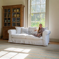 Canapé double trois places en tissu de lin blanc de style nord-européen et américain, amovible et lavable, meubles de salon