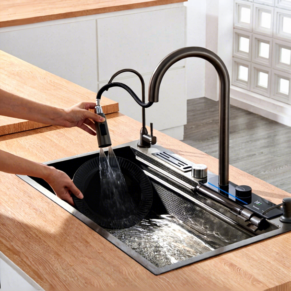 Modern Single Bowl Kitchen Sink With Faucet Polished Rectangular Above ...