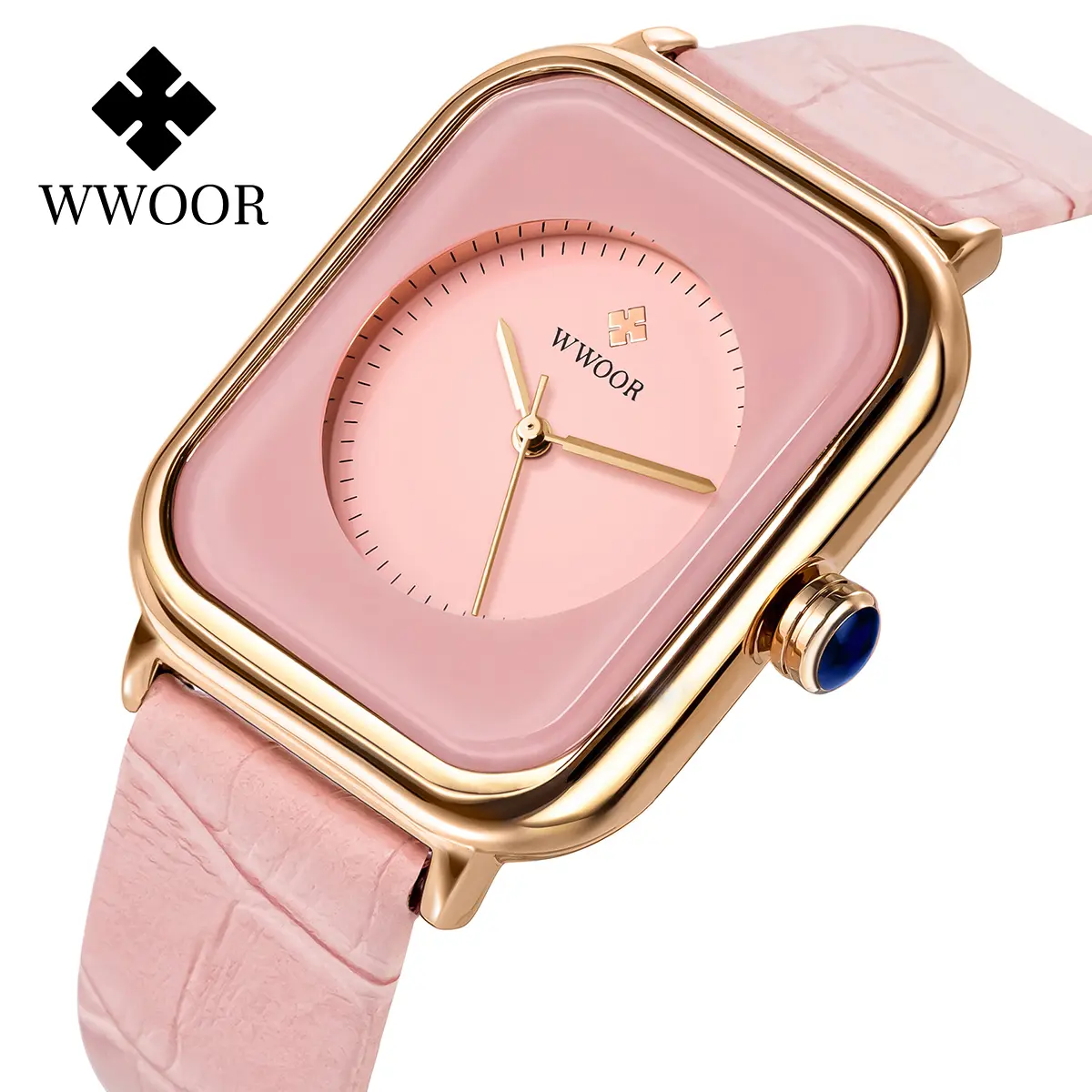 WWOOR Brand Women Watches Square Fashion Luxury Ladies Leather Strap Clocks Quartz Watch