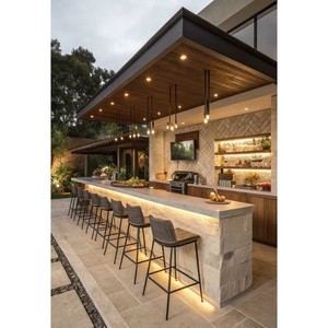 Meuble de barbecue extérieur imperméable et durable avec protection solaire, comptoir d'opération, rangement, plan de travail en mélaminé, îlot de cuisine - Product Image 1