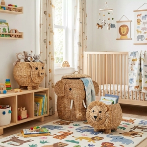 ตะกร้าเก็บของเล่นเด็กทำมือขายดี ตะกร้าหวายรูปหมูสำหรับใส่ของเล่นเด็ก - Product Image 6