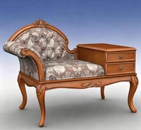 Vitege Ensemble de mobilier vintage : Fauteuil de téléphone, Canapé, Banc de conversation, Table d'appoint et Table à tiroirs en bois massif européen sculpté, style rétro, pour Hôtel et Villa