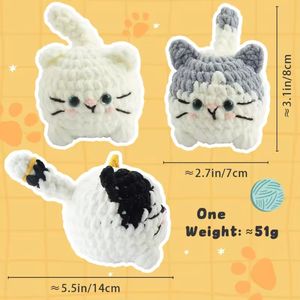 Kit de crochet chat mignon pour débutants, pack de matériel de tricot en laine DIY, ensemble cadeau artisanal pour <span class=keywords><strong>porte</strong></span>-clés chat amigurumi - Product Image 4