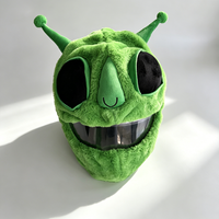 Housse de casque de moto fantaisie verte Alien, décoration de casque intégral en peluche douce pour la conduite