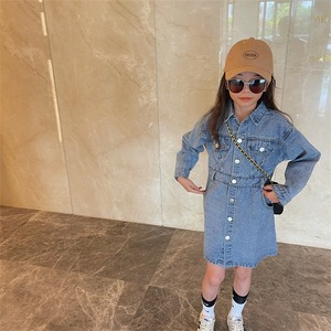 2025 primavera di alta qualità per bambini denim monopetto abito a manica lunga per bambine - Product Image 3