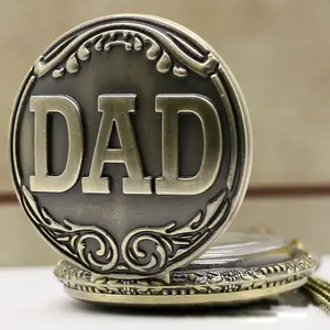 Dad letter pocket watch Women Men Pendant Necklace Watch Bronze Antique Vintage Quartz Steampunk Pocket Watch sweater chain