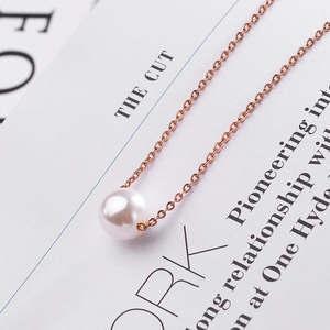 Kalung baja Titanium mutiara geometris klasik, perhiasan emas 18K rantai klavikula sederhana baja tahan karat untuk wanita - Product Image 5