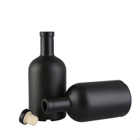 Vente en gros 375ml 500ml 750ml 1L Bouteilles d'huile d'olive noire mate en verre avec couvercle en liège pour usage de tequila
