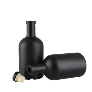 Оптовая продажа, круглая черная матовая бутылка для оливкового масла 375 мл, 500 мл, 750 мл, 1 л, стекло с крышкой