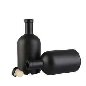 Wholesale round 375ml 500ml 750ml 1L black matte olive oil bottle glass with lid