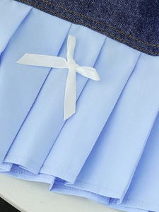 Conjunto de Ropa para Niñas Pequeñas al por Mayor, Top sin Mangas con Volantes + Falda Vaquera con Parches y Lazos, Conjunto de 2 Piezas - Product Image 4