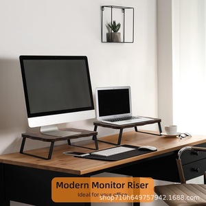 Solid Wood Laptop <b>Stand</b> 15.75x9.45 In And 21.65x9.45 In Retro Black <b>Desktop</b> Monitor Riser For Laptops - Product Image 4