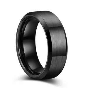 Black Frosted <b>Brushed</b> Tungsten Steel Ring 8mm Women Wedding Jewelry - Product Image 5