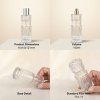 Flacon de parfum en verre cylindrique nervuré de luxe, style designer, avec corps spirale cannelé et capuchon chromé, 100 ml, gravure personnalisée, OEM ODM