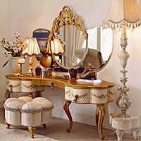 Table de toilette en bois massif de style européen et table de maquillage peinte de style américain avec miroir intégré
