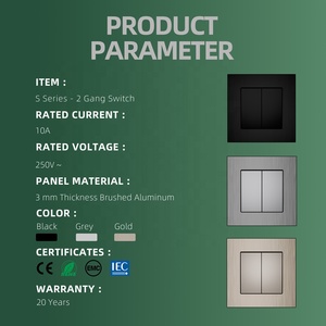 Interruttori e Prese Elettriche Europee 86*86mm, Placca in Alluminio Spazzolato Lucido, Nuovo Design, Interruttore a Muro 10A 250V - Product Image 2