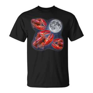 Camiseta Three Lobster Moon, camiseta negra con cuello redondo y gráfico, talla unisex para adultos - Product Image 1