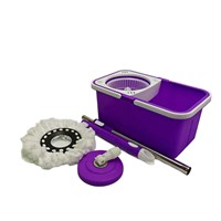 Ensemble serpillière et seau rotatif à 360° avec 2 têtes de serpillière en microfibre, système d'essorage facile à presser à la main pour le nettoyage des sols en bois dur et carrelage