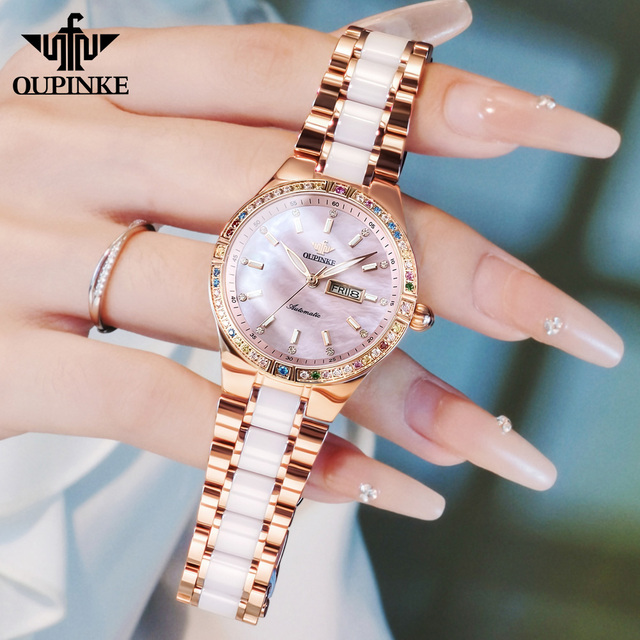 OUPINKE 3283  Hot Selling Styles Oem Custom logo Automatic Design Butterfly Fashion Stainless Steel Mechanical Watch for Woman