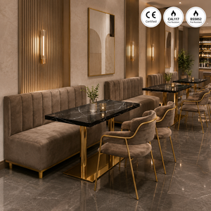 Ensemble de mobilier de restaurant moderne de luxe, table à manger en marbre et acier inoxydable, banquette pour café, hôtel, projet commercial - Product Image 1