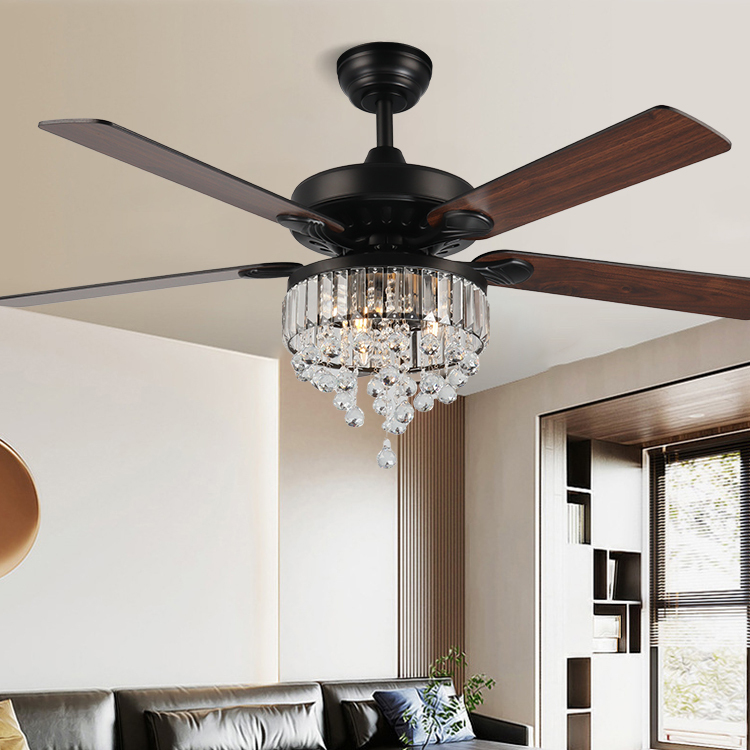 Luxury Design Noiseless Remote Control Crystal Chandelier Ceiling Fan With Lights