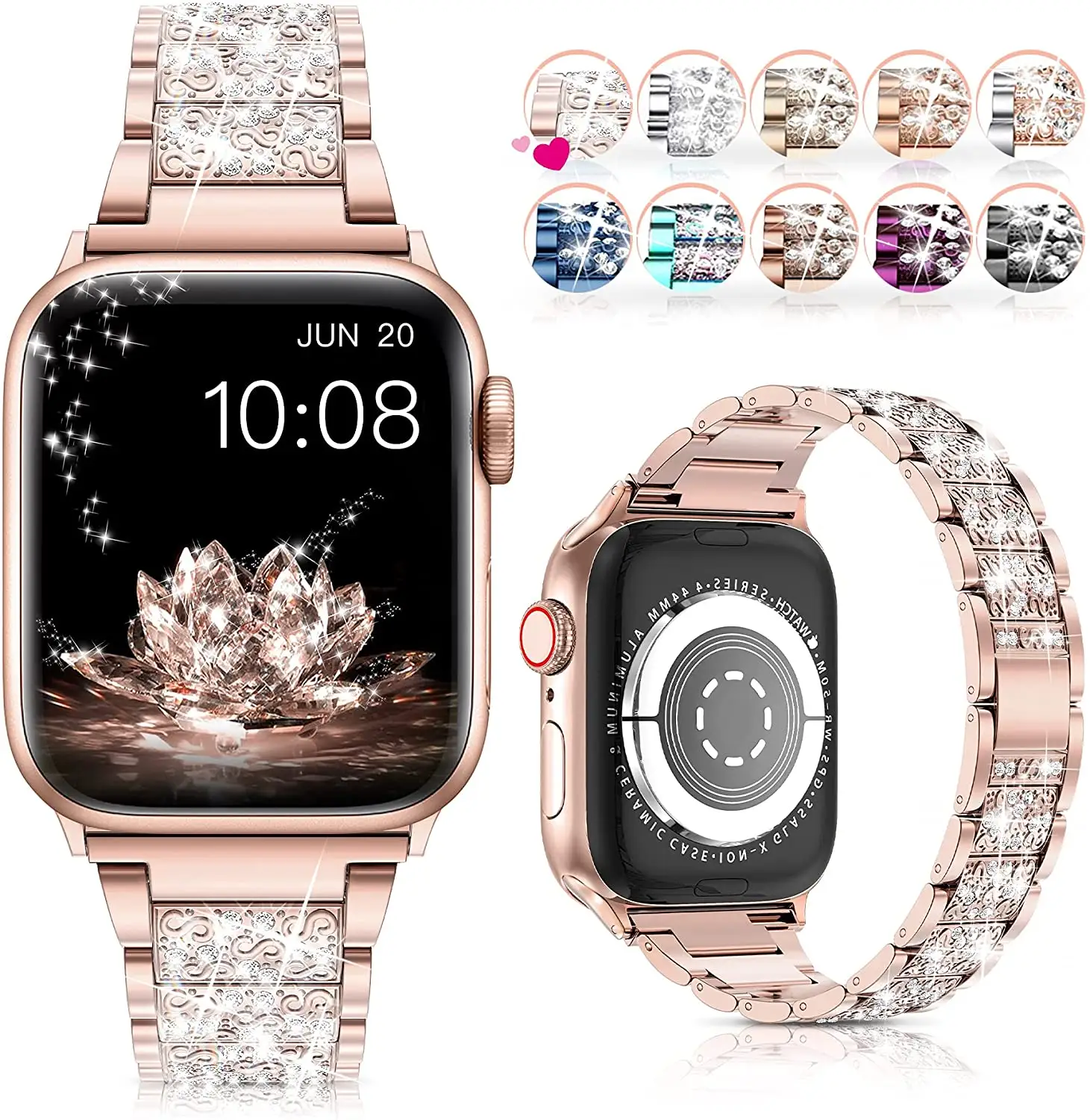 Band for Apple Watch , Bling Replacement Bracelet iWatch Band, Diamond Rhinestone Stainless Steel Metal Wristband Strap