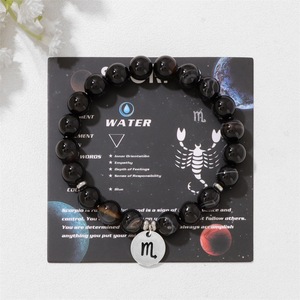Bracelet en Pierre Œil de Tigre Naturelle, Pendentif Signe Astrologique en Acier Inoxydable, Bracelet Élastique Perlé, Bijou <span class=keywords><strong>Horoscope</strong></span> pour Hommes et Femmes, Cadeau - Product Image 4