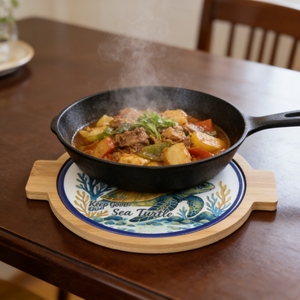 Sous-plat promotionnel en céramique avec base en bambou, double poignée, résistant à la chaleur, imprimé en 3D, pour casseroles et poêles - Product Image 5