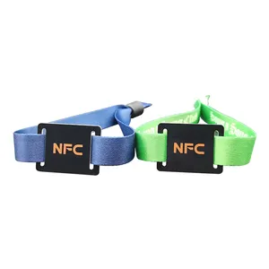 工厂价格13.56mhz织物NFC腕带硬标签卡RFID编织手链节日活动可调腕带